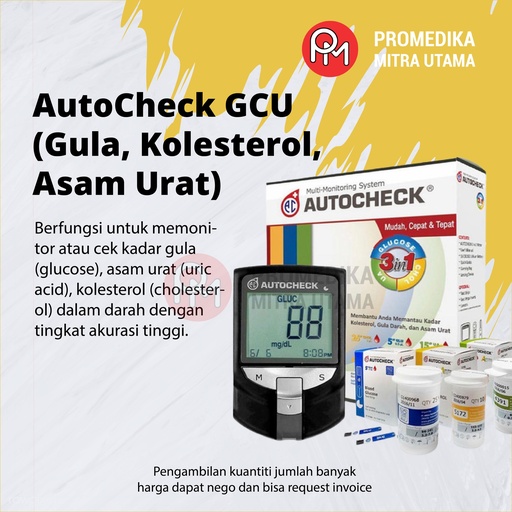 Alat Check 3 Fungsi AutoCheck GCU (Gula, Kolesterol, Asam Urat)