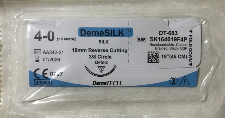 Surgical Suture Silk Braided Black Non Absrob 0/4