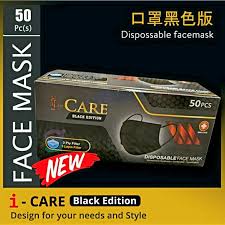 Masker Non Medis Earloop I-Care Hitam 50pcs