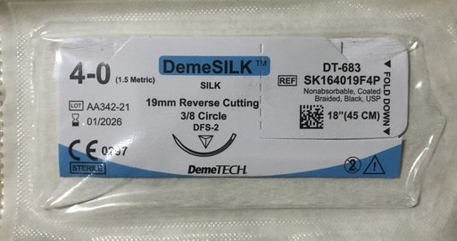 Surgical Suture Silk Braided Black Non Absrob 0/4
